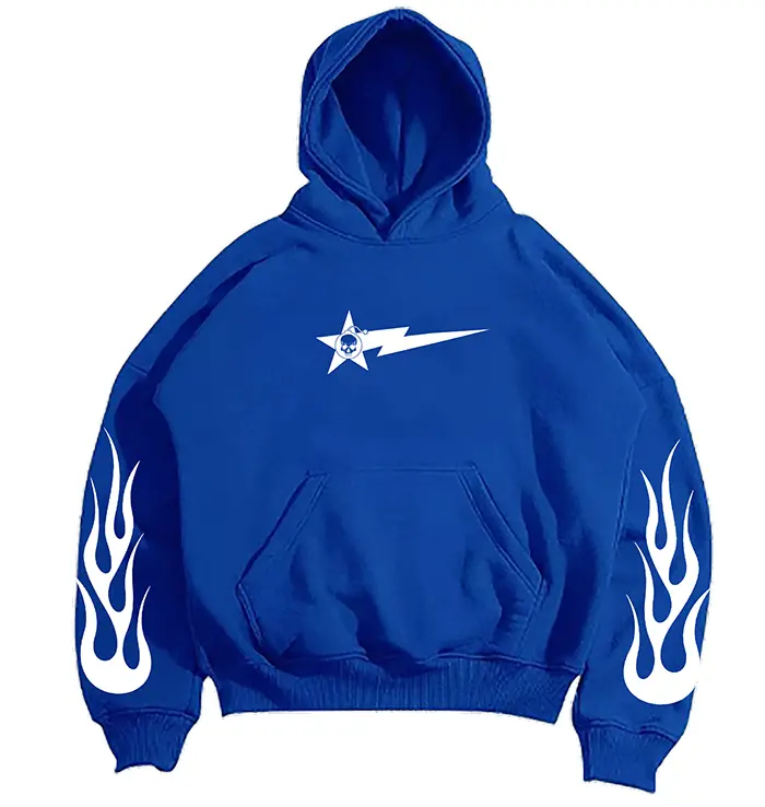 DTRT - Hoodie Pria Boxy Biru Fit Tangan Oversize Sweater Fleece Tebal Original Sablon Printing Skena Jumper Distro - Free Gift