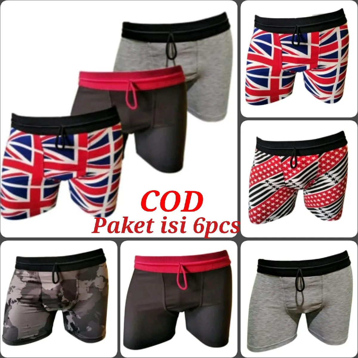 (Paket isi 6pcs)Celana Dalam Boxer Pria-CD Boxer-Underwear Boxer Cowok Motif-Multifungsi Pria Dewasa Katun Nyaman Premium