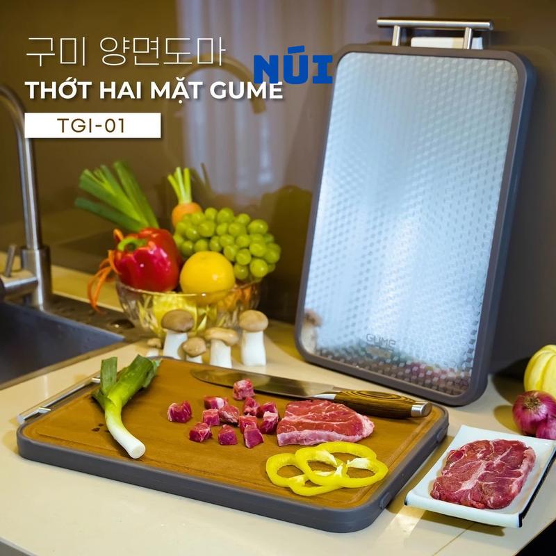 Thớt Kháng Khuẩn Cao Cấp GUME 2 Mặt Bằng INOX 304 Với Gỗ Mun Nguyên Khối - Bảo Hành 12 Tháng