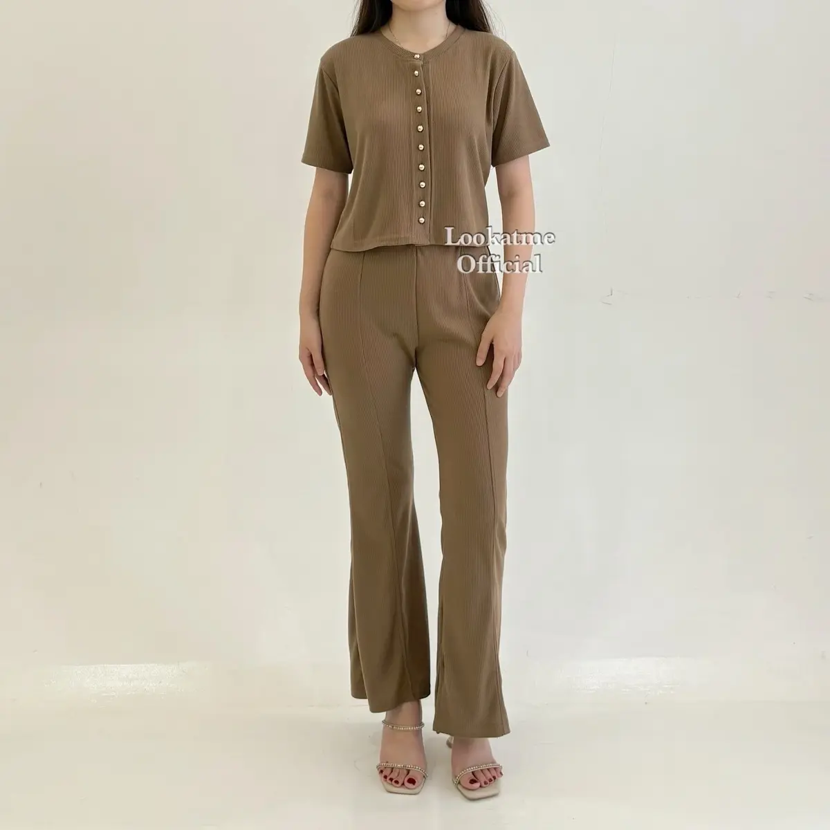 lookatmeofficial - KYO One Set Knit Wanita - Setelan Atasan Bawahan Bahan Stretch Celana Cutbray