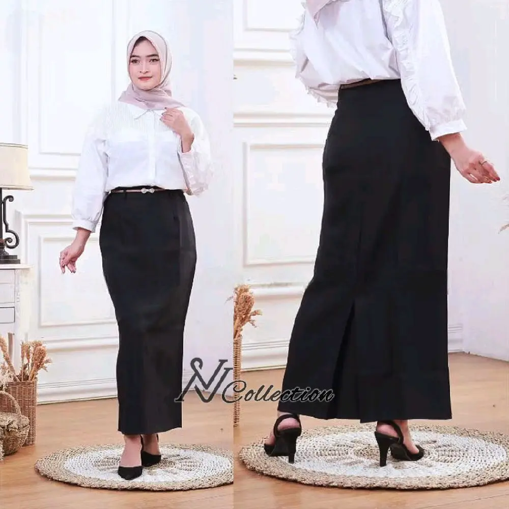 Rok Kerja Wanita Panjang Rok Span Belah Rempel Belakang Rempel Kerja Kantor Kain Twist Basic Formal