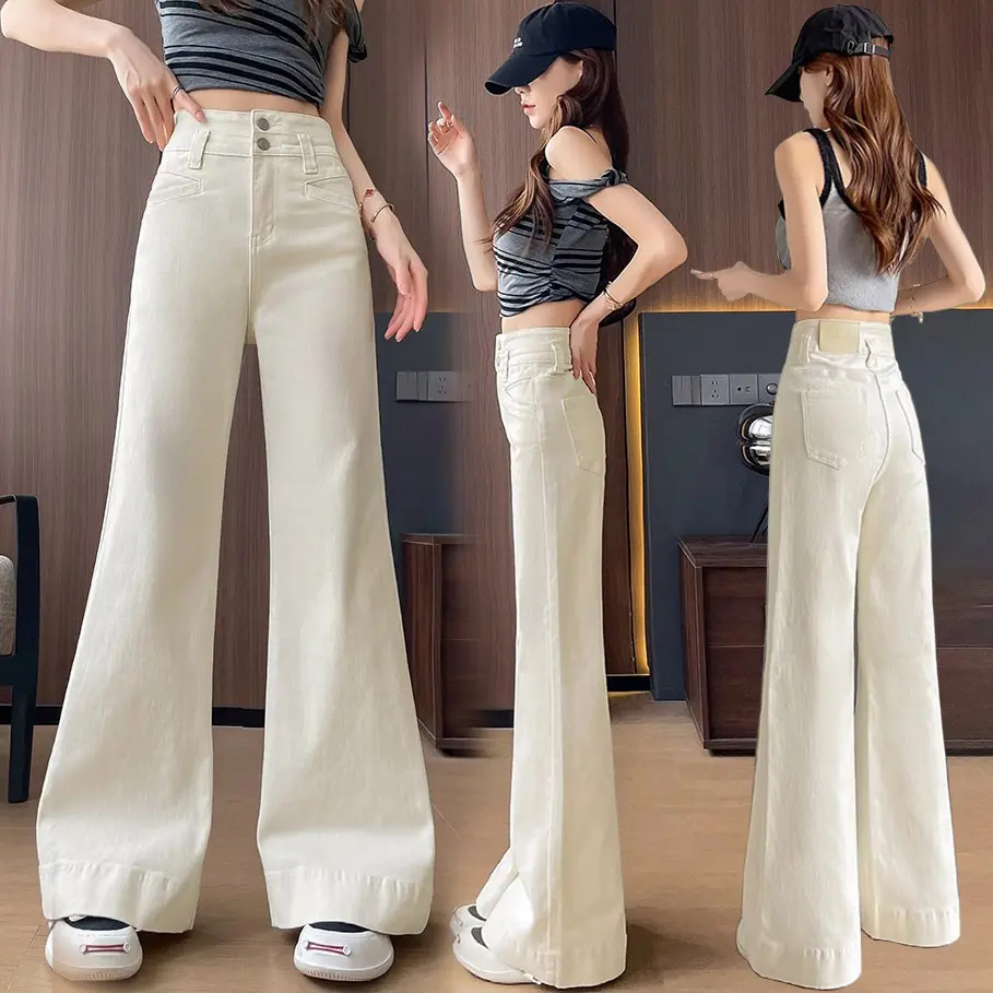 Highwaist Celana Kulot Putih Wanita / Celana Wanita Korea / Highwaist kulot Jeans Loose Putih Kulot Wanita / Kulot Celana Jeans Panjang Wanita Terbaru