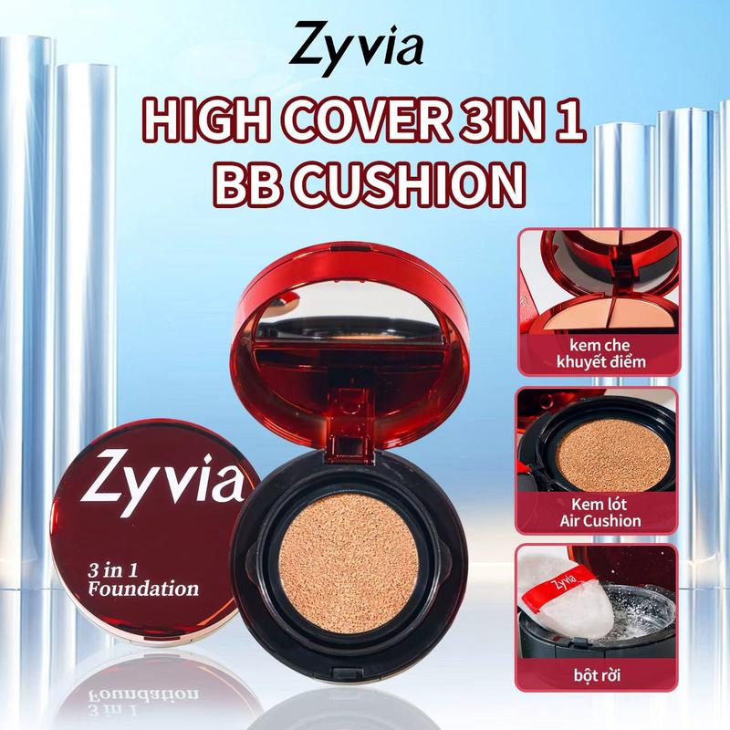 Cushion ZYVIA 3 Trong 1, che khuyết điểm + phấn nước + phấn phủ, nhẹ, chống nước và lâu trôi