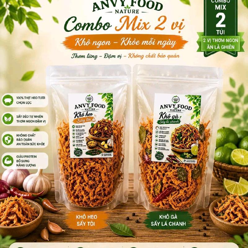 Combo 2 vị khô heo vị bò + khô gà lá chanh 2 túi