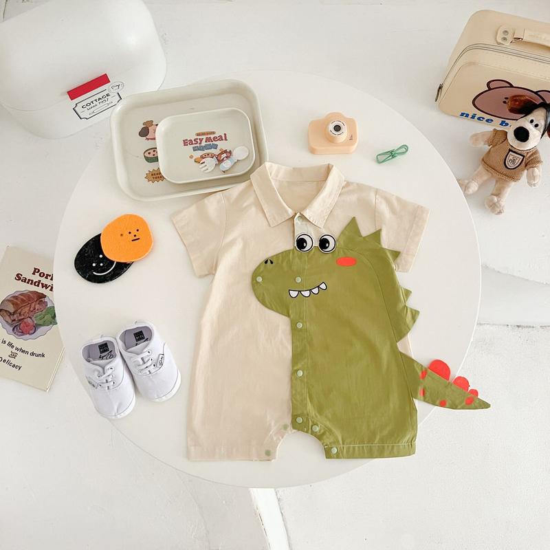 Product Introduction of 0-2 year old newborn summer cartoon dinosaur male baby thin breathable shirt jumpsuit crawling suit 1