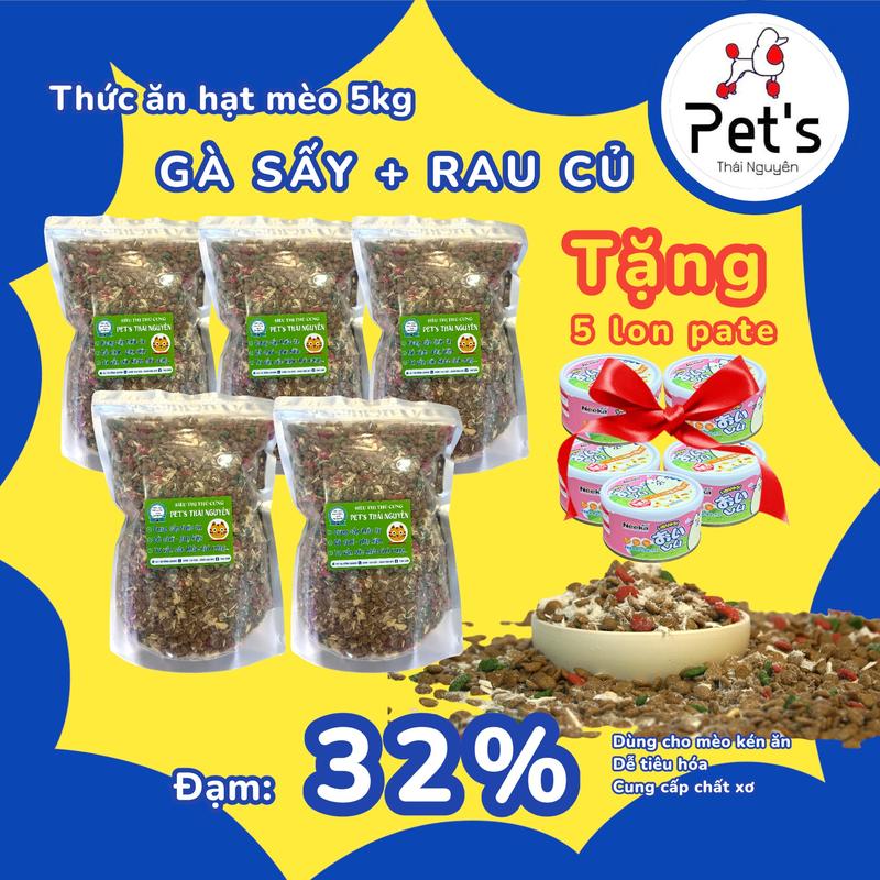 Tặng Pate SKYCAT - Hạt trộn rau củ mix ruốc gà sấy 5kg được mix từ 5 loại hạt dinh dưỡng vị thịt tôm cá ức gà sấy khô túi 1kg giúp mèo ăn ngon phát triển