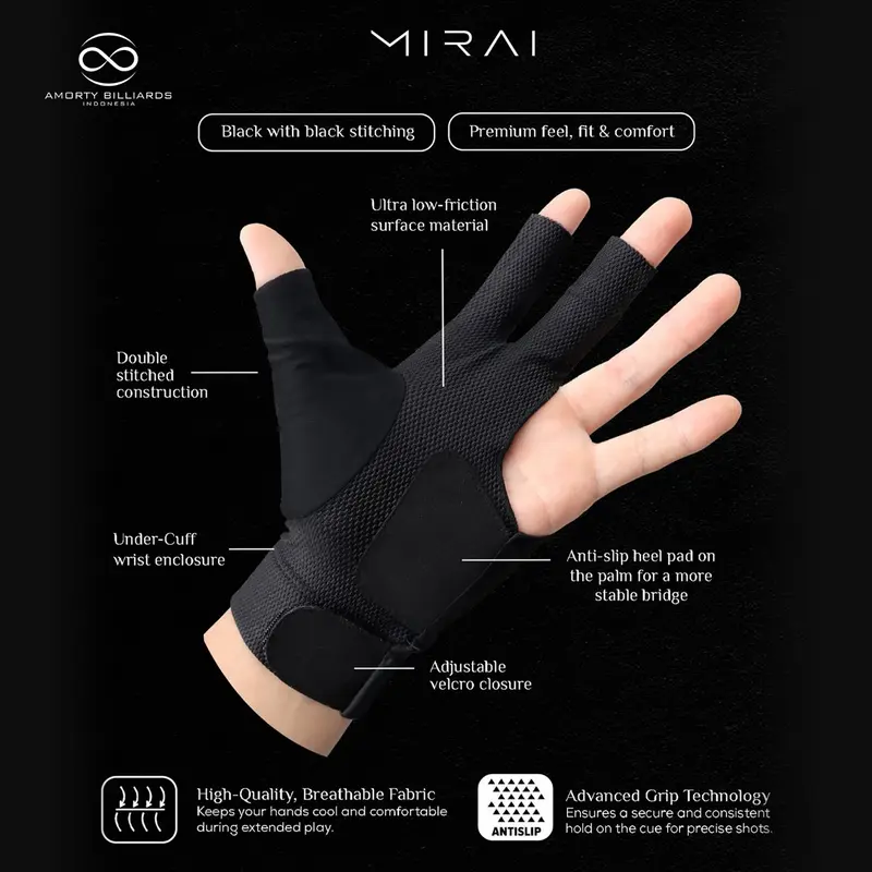 Mirai Glove Normal (Left Hand) Sarung Tangan Billiard L