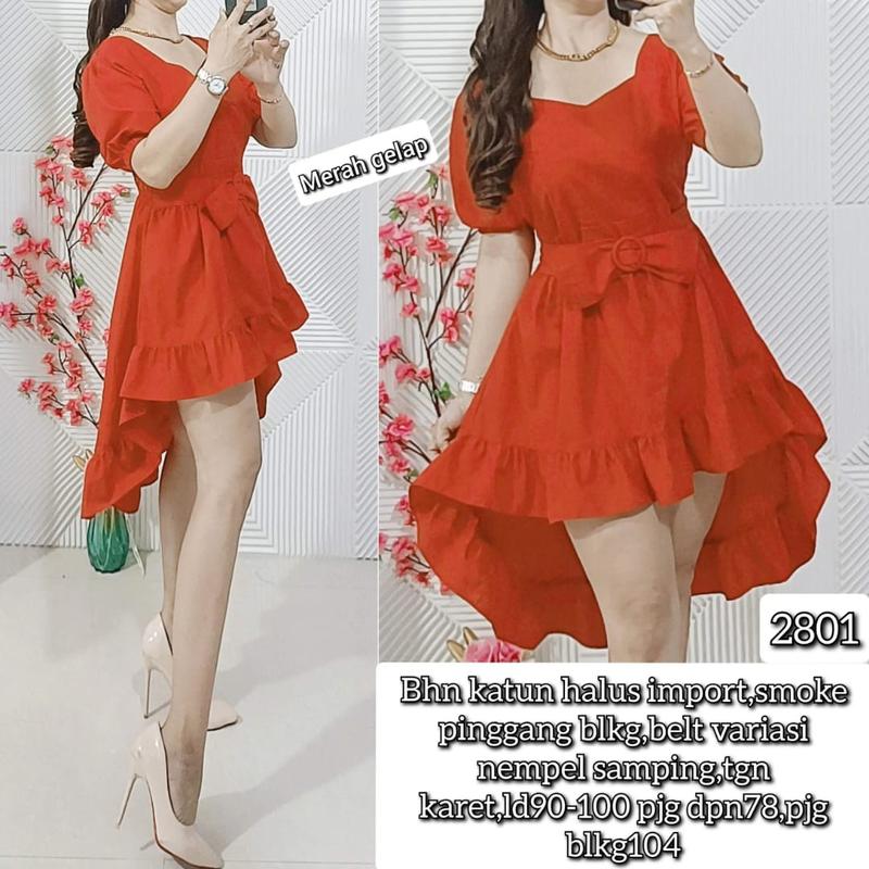Product Introduction of 2801 - Dress bhn Katun halus import, smoke pinggang blkg, BELT Variasi 18