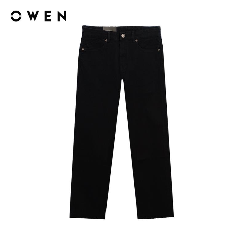  Owen - Quần jean Nam Straight Fit Jeans QJT251239 màu Đen chất liệu Cotton Spandex Hoạ tiết  Menswear 