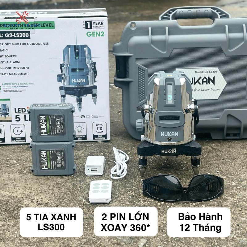 Máy Cân Bằng Lazer 5 Tia Xanh Hukan G2 LS300 2 Pin Dung Lượng Cao Bảo Hành 1 Năm