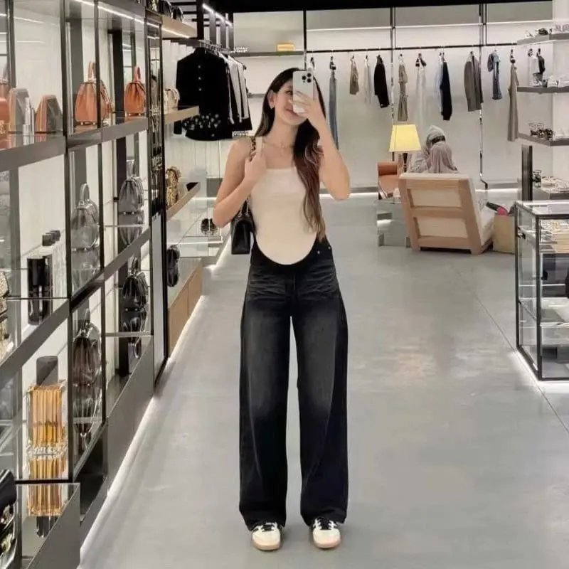 UNISEX Baggy Jeans Retro - Celana Jeans Wanita Oversize Gombrong Retro Loose Korean Style Hitam