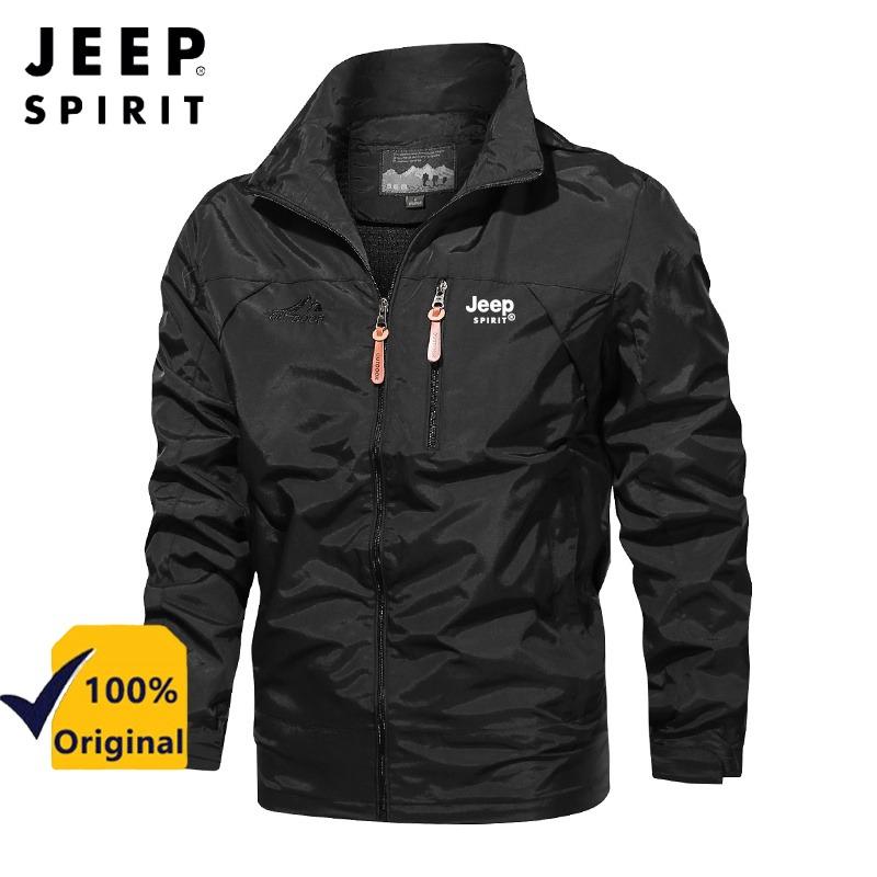 Áo Khoác Thường Ngày Jeep Spirit, Dành Cho Nam, Cỡ Lớn, Phong Cách Ngoài Trời Hoang Dã, Không Thấm Nước, Có Mũ Trùm Đầu, Áo Khoác Bomber, 1941 estd