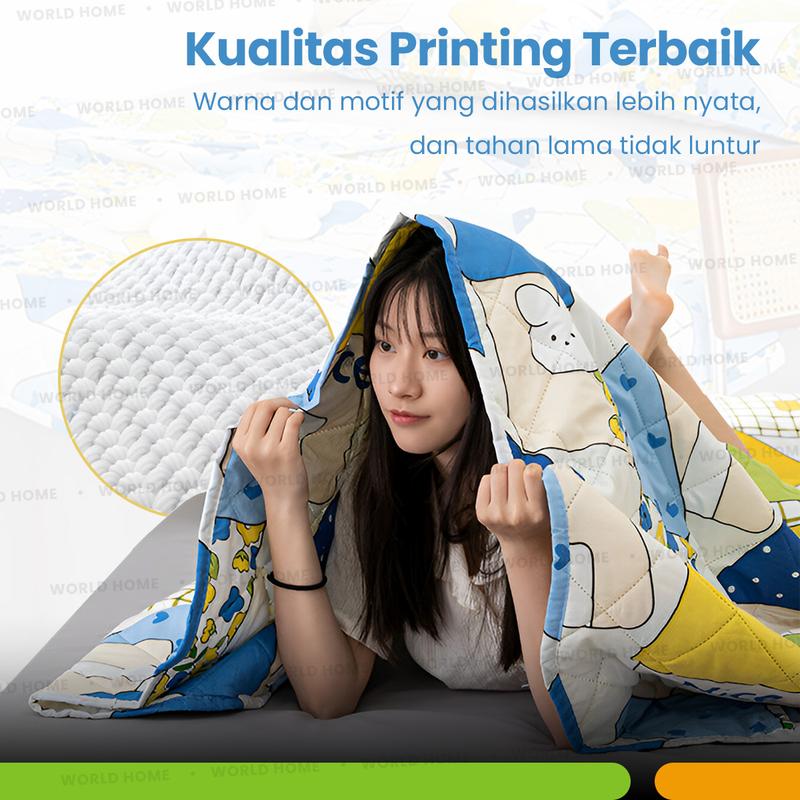 WORLDHOME - [ Bonus Talenan 1 SET ] Selimut Bedcover Dengan 3 Ukuran Motif Estetik Bahan Katun Microtex 3