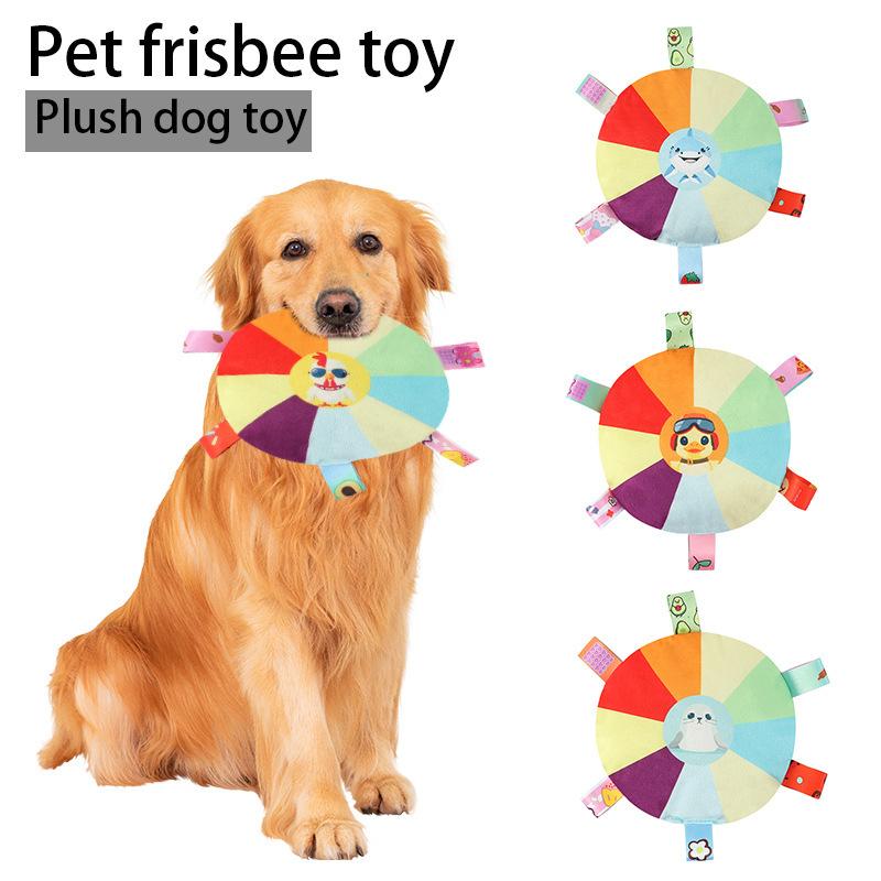 Product Introduction of Durable Interactive Pet Toy Soft Plush Colorful Frisbee Squeaky Toys for Dogs & Cats 5