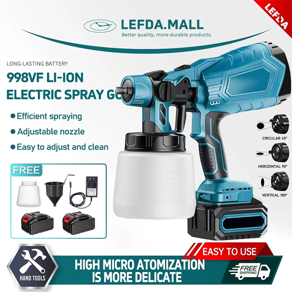 998VF Electric Paint Spray Gun Rechargeable Portable Cordless Spray Gun 1000ML spray cat cordless Adjustable nozzle Household High Power Paint Sprayer