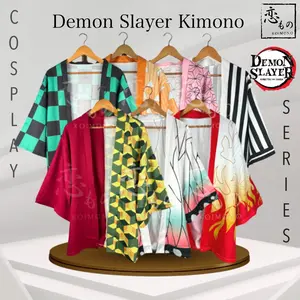 KOIMONO Kostum Kimono Haori Outer Cardigan Jepang Cosplay Demon Slayer / Kimetsu no Yaiba (Tanjiro Kamando, Nezuko Kamando, Zenitsu Agatsuma, Giyu Tomioka, Shinobu Kocho, Kyoujuro Rengoku, Obanai Iguro)