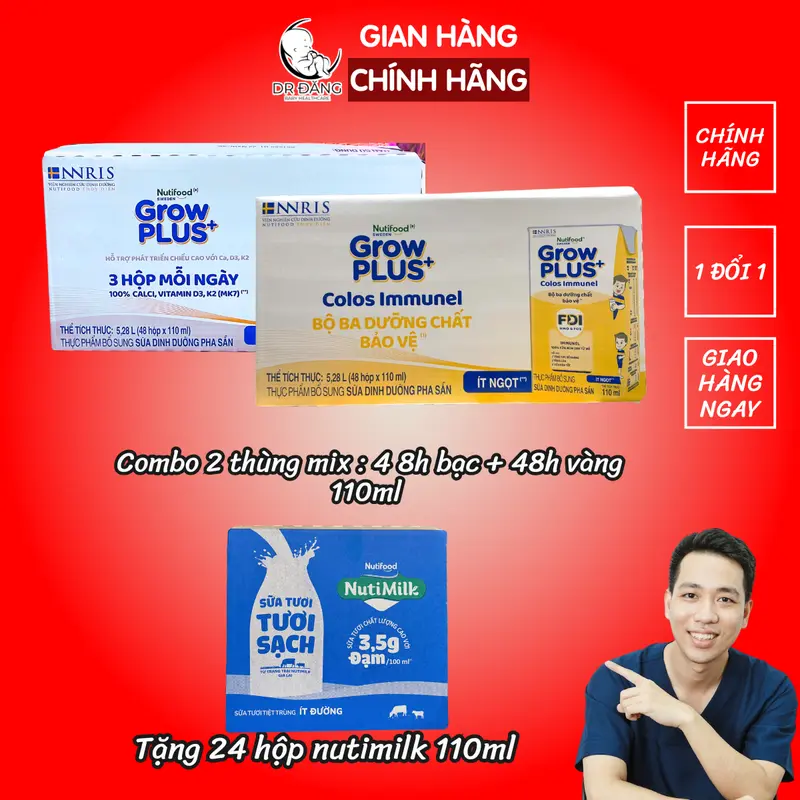 [Độc quyền KOC] Combo MIX 48vàng + 48 bạc -  Growplus sữa nước công thức cho bé hộp 110ml 0