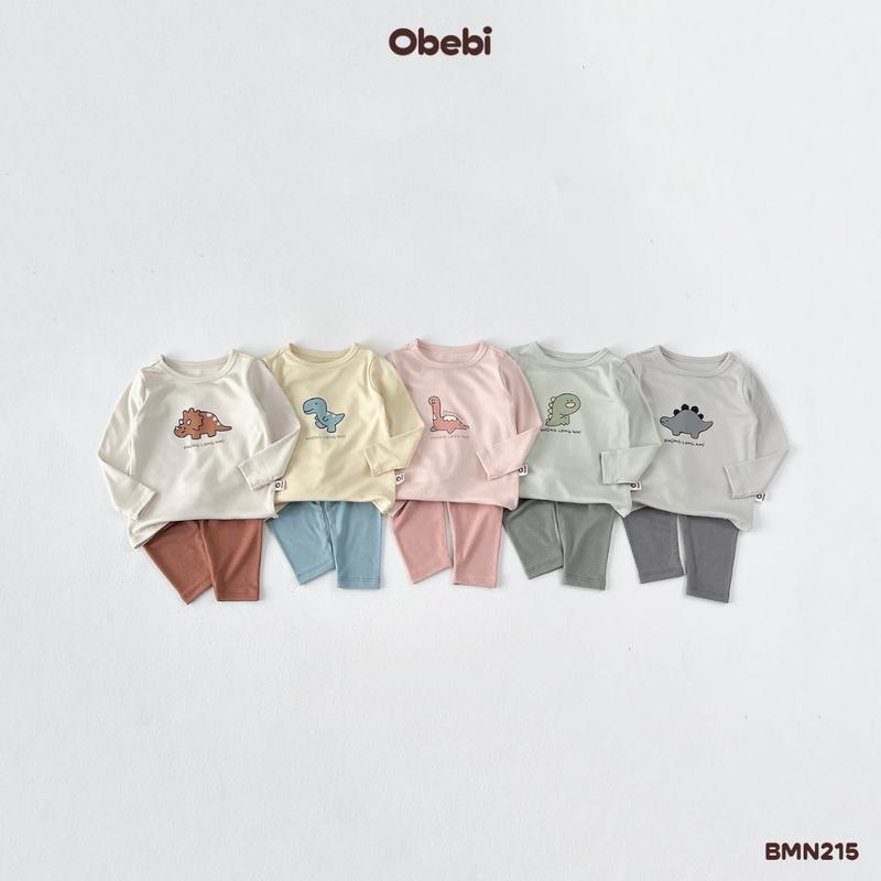 BMN215 Bộ Quần Áo Dài Tay Khủng Long Dễ Thương Cho Bé TTrai Bé Gái Obebi