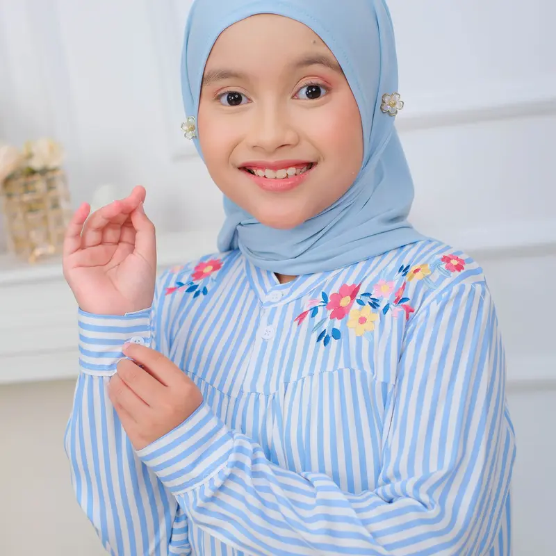 Gamis Anak Perempuan Rayon Motif Salur dengan Bordir Usia 3-15 Tahun Daniaskids 7
