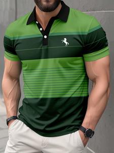 Camisa polo para hombre estilo casual de negocios con bloques de color a rayas, cuello y manga corta para el uso diario en verano, ajuste entallado, estilo casual.