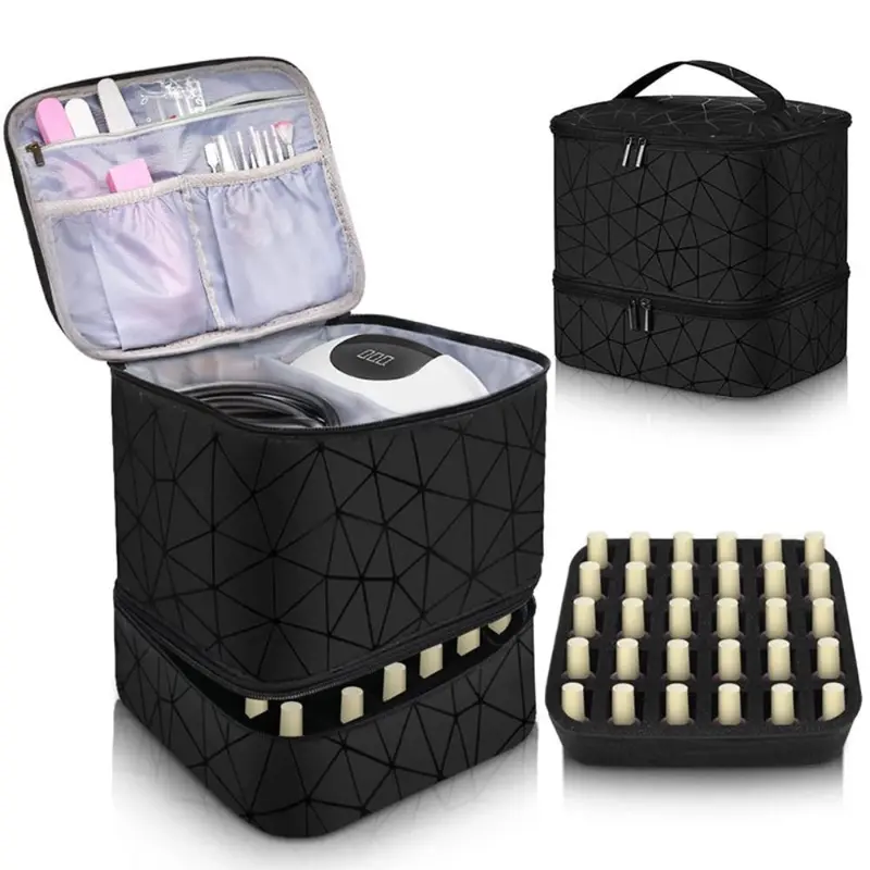 Túi Sắp Xếp Móng Tay 30 Ngăn Túi Trang Điểm Hai Lớp Bằng Nylon PU Mới Có Tay Cầm Túi Xách Túi Làm Móng Cho Gel Sơn Móng Tay 0