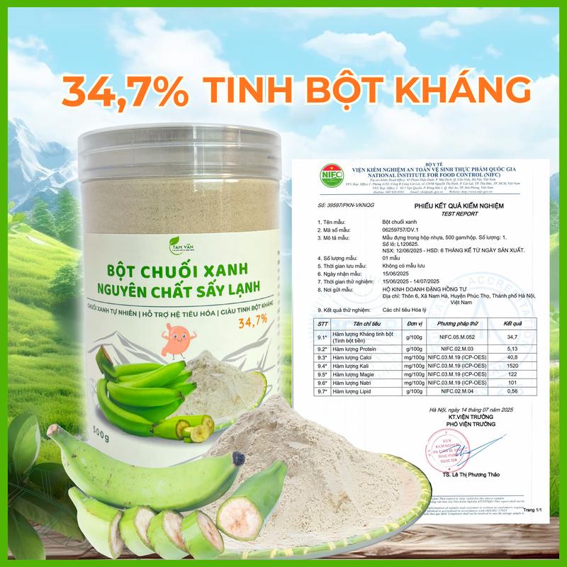  Bột Chuối Xanh Tam Vân 500g - 34,7% Tinh Bột Kháng - Hỗ trợ dạ dày đại tràng táo bón ruột kích thích 
