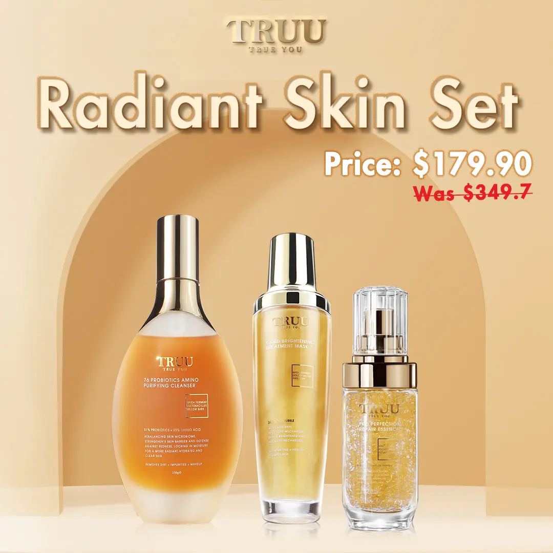 Radiant Skin Set - 76 Probiotics Amino Purifying Cleanser + Gold Brightening Treatment Mask + Pro Perfection Serum