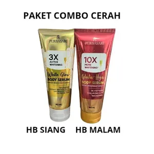 [COMBO CERAH SIANG MALAM] Purbasari Paket Body Care Siang Malam Body Serum Gluta Hya 180ml dan White Glow 180ml Perawatan Pencerah Tubuh Mencerahkan