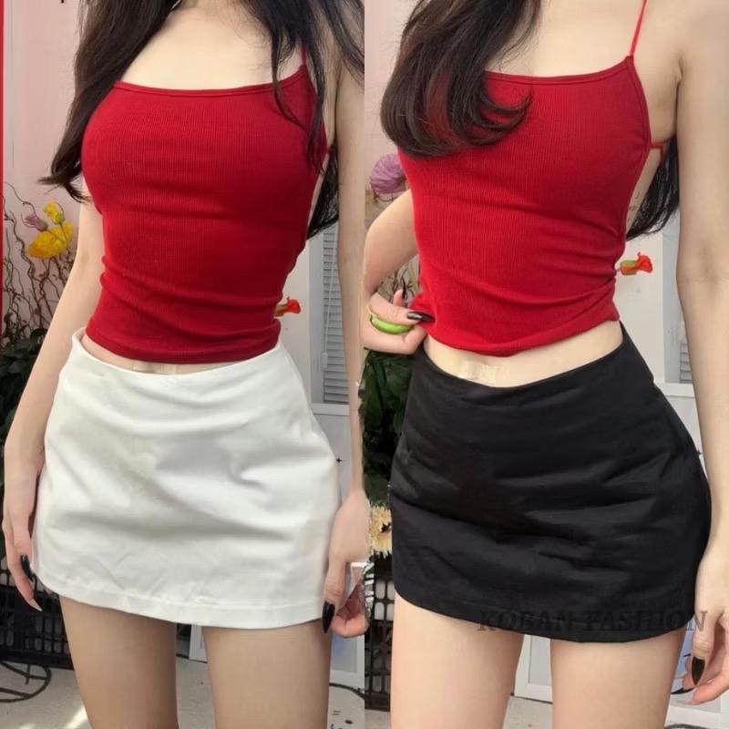 Chân váy ngắn cạp trễ - chân báy trơn basic chất liệu cotton kini style