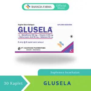 GLUSELA 1 BOX 30 KAPLET | L-glutathione 500mg +Vitamin c 250mg Suplemen kesehatan