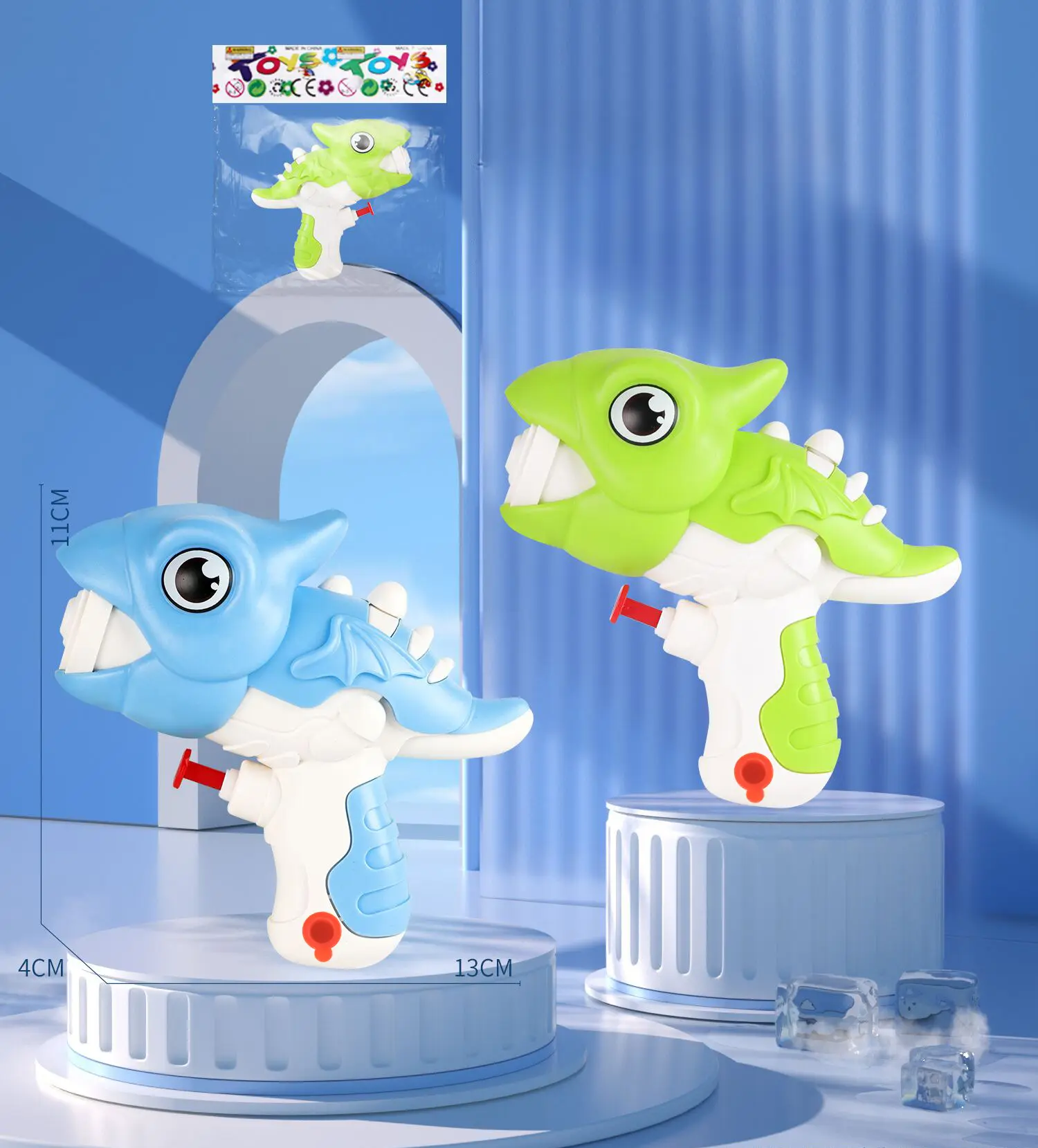 New Tre nding Cartoon Shark Water Gu n Toy Dinosau r Double Nozzle Pull-out Water Nourishi ng Duck Water Fight Artifact