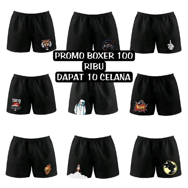 Celana Boxer PROMO 100 RIBU DAPAT 10 CELANA Pendek Pria Wanita Populer Anak Muda Kekinian Shorts Santai Cowok Surfing Unisex Distro Hitam Nyaman Motif 0