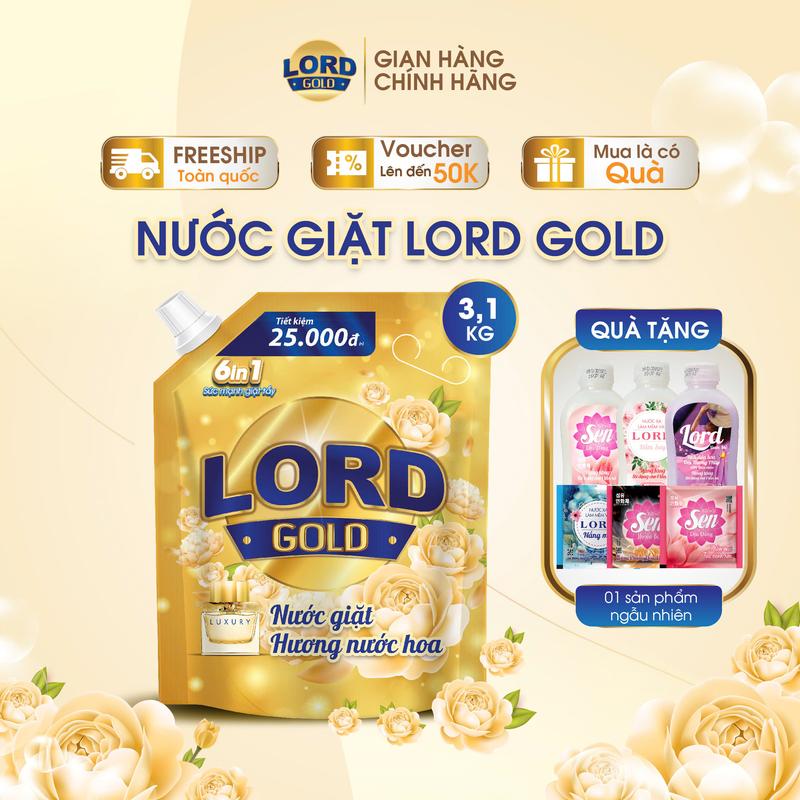 Túi Nước Giặt Xả Quần Áo LORD GOLD 3000ml - Hương Nước Hoa Lưu Hương 72H Dịu Nhẹ An Toàn Cho Da Sạch Sâu Giữ Màu Quần Áo Thơm Lâu Tiết Kiệm Nước Giặt Đồ Nhỏ