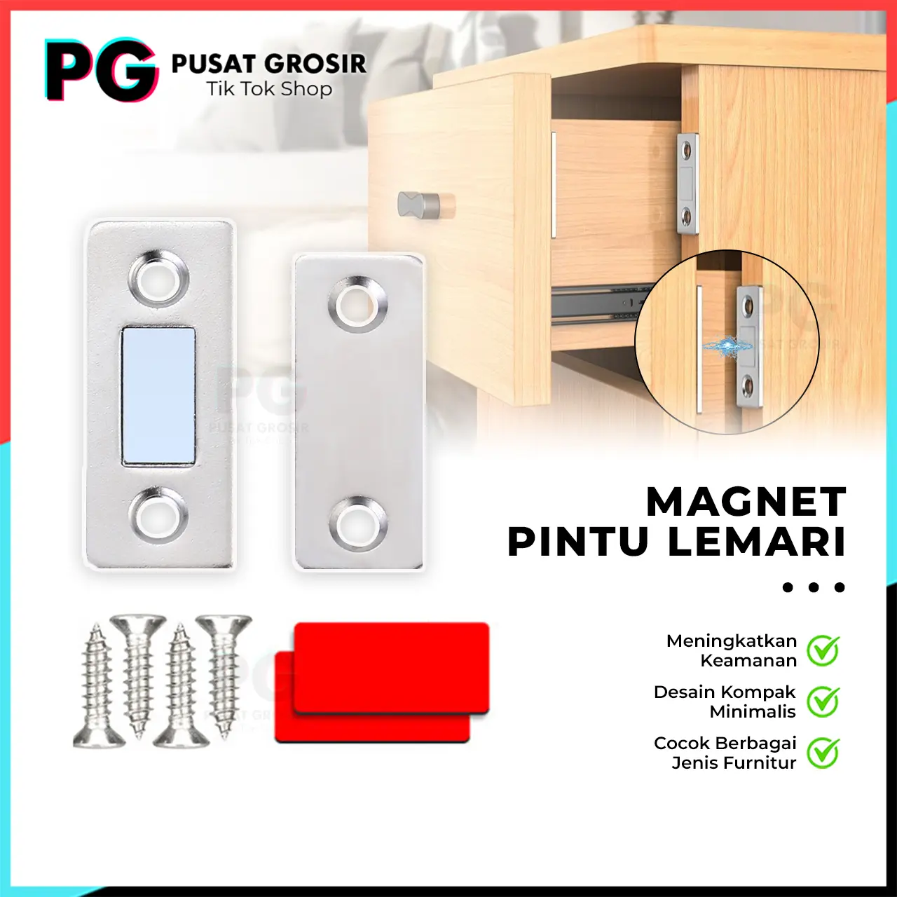 Magnet Pintu Lemari 1set perekat laci Drawer Kabinet Magnetic Door Closer Stopper
