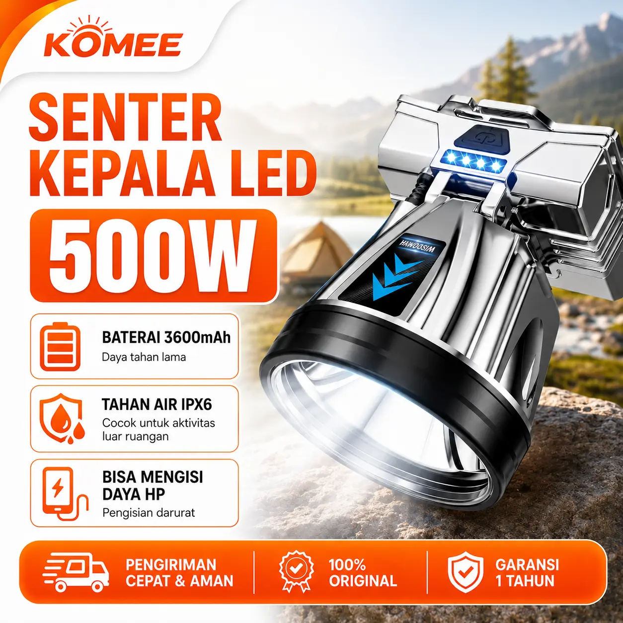 【Garansi 3 tahun】Headlamp outdoor senter kepala 500 watt super terang Anti Air senter kepala led zoom senter awet