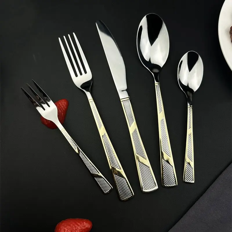 Sendok Makan Lapisan Gold 24 Karat / Sendok Makan Premium Super Tebal / Sendok Dan Makan Garpu Ala Korea / Pelarakan Makan Korea / Sendok Korea / Sendok Makan Set / Korean Cutlery Set 2