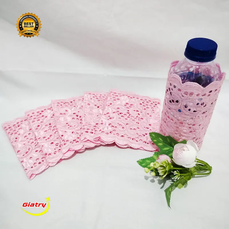Cover aqua botol bordir / tatakan gelas bordir / cover air mineral 1