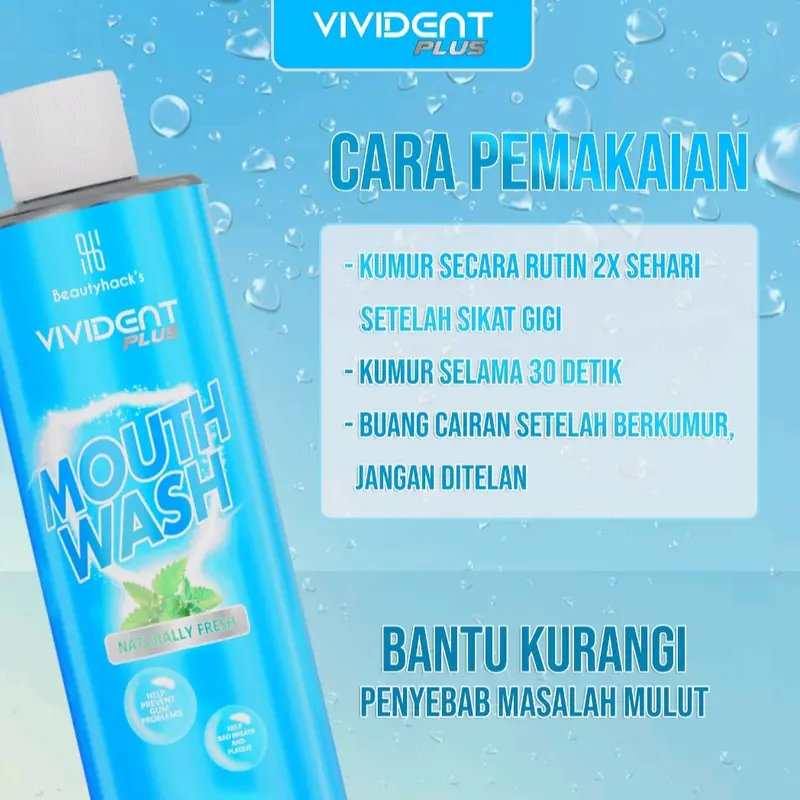 Vivident Plus Mouth Wash Asli Pembasmi Bakteri & Bau Mulut obat kumur gusi bengkak 6