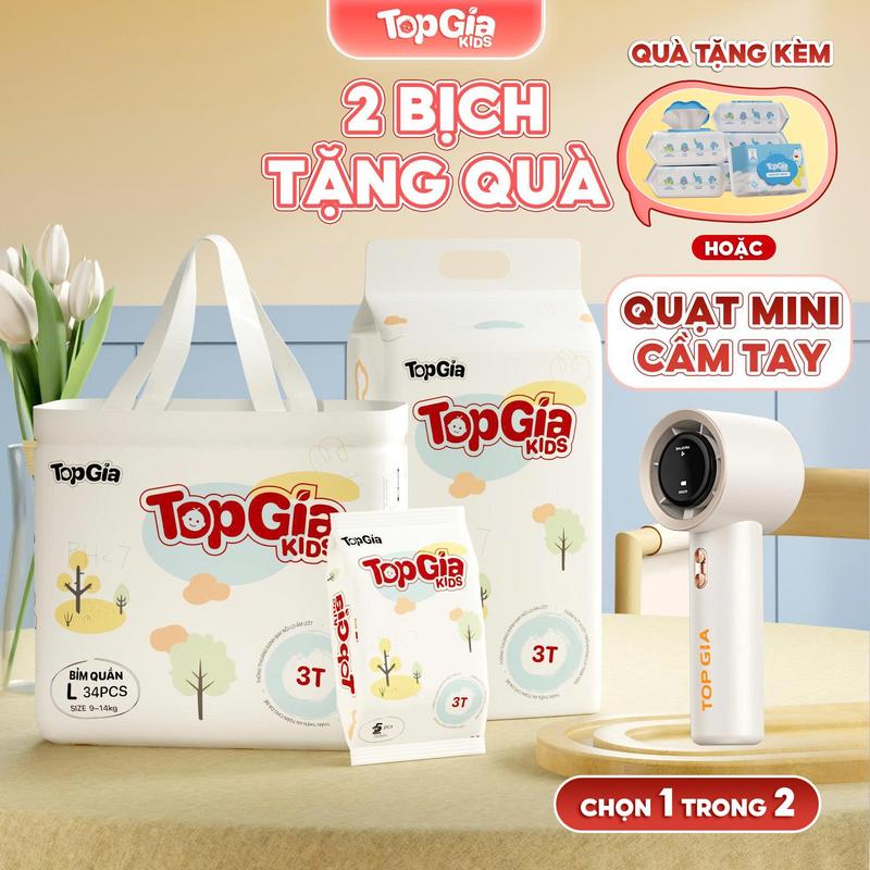 HN - TẶNG QUẠT 2 BỊCH Tã Bỉm cho bé bỉm TopGiaKids pH < 7 ngừa hăm đai chun đệm mây mềm mại co dãn 4 chiều thấm hút bề mặt khô thoáng size S đến XXXL cho bé từ 4-20kg kem bỉm BO