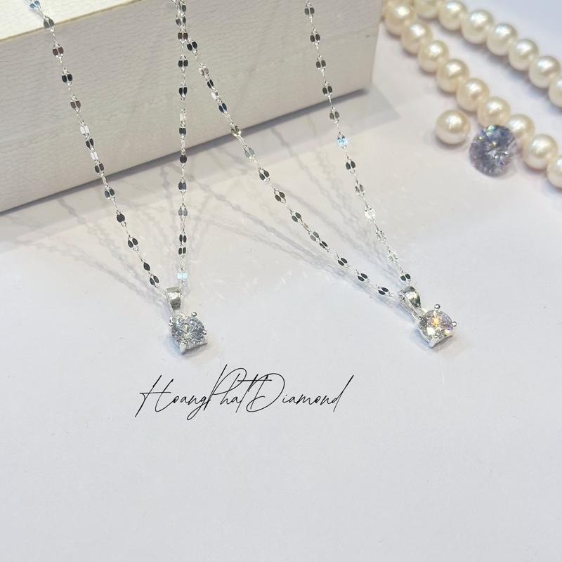 [Mẫu Mới Hoàng Phát] Trang Sức Dây Chuyền Bạc Ý 925 Lá Sáng Mảnh 4T5 (45cm) Phối Mặt Một Hột 6li X.o.à.n Nam Mỹ (P004) KHÔNG XI KIM