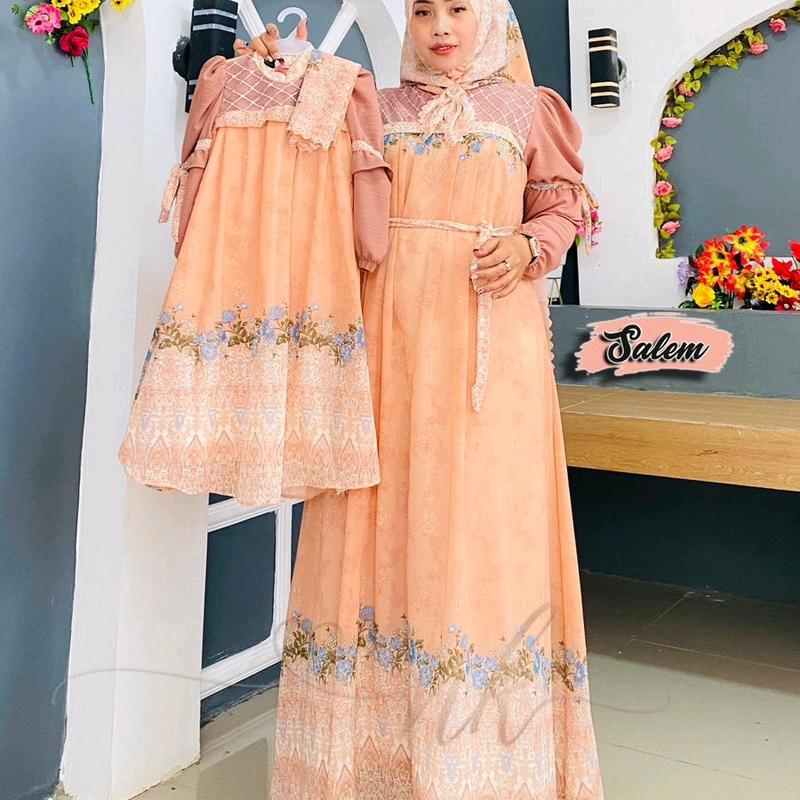 KOLEKSI RANUM|DRESS ARAFA Bisa Couple Ibu & Anak Perempuan FASHION MUSLIM REKOMENDASI GAMIS LEBARAN  Wanita 2025 MEWAH KEKINIAN CERUTY SYARI Abu Set Dung Dress NK Ori 100% By NKOriginal Matt Ceruty Printing Mix Ceruty Polos Set Hijab Segi Empat 3
