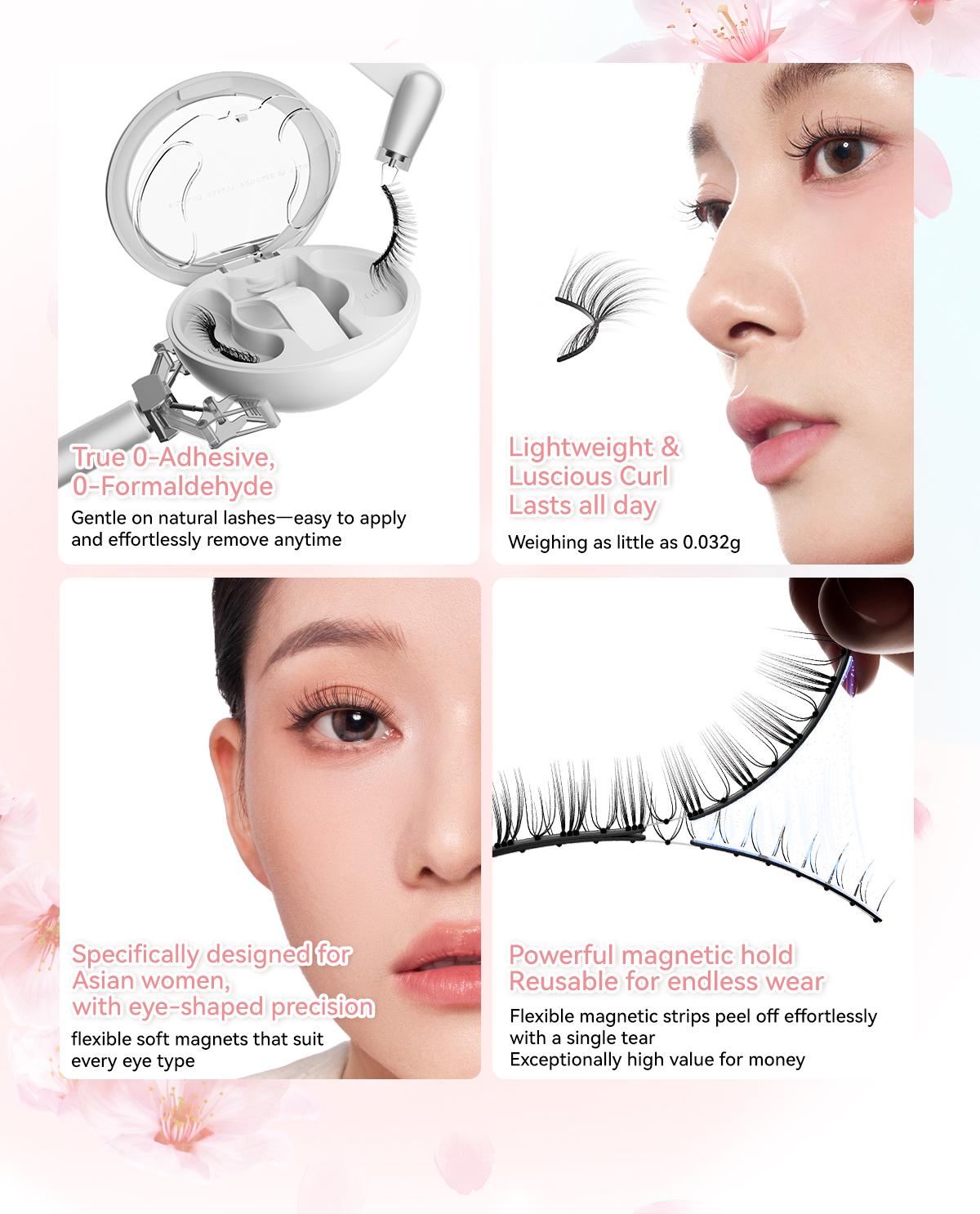 【WOSADO】​​Soft Magnetic Eyelash ​Brand New Upgrade Eyelashes with Applicator Kit Reusable Glue-free Wispy Magnetic Lashes Cruelty-free False Lashes Waterproof Lightweight
