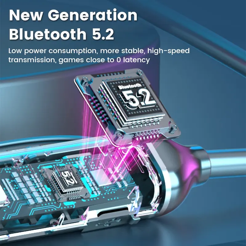 BKWHALE - Tai nghe không dây dây đeo cổ BT-21, tai nghe Bluetooth tương thích 5.0, có micrô, âm trầm, khử tiếng ồn, tai nghe thể thao chạy, tai nghe lâu dài Elfly 5