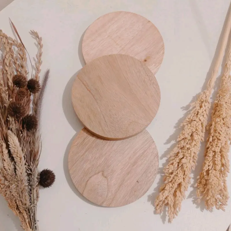Tatakan Kayu Bulat Datar / Tatakan Gelas Kayu / Coaster Kayu 10cm