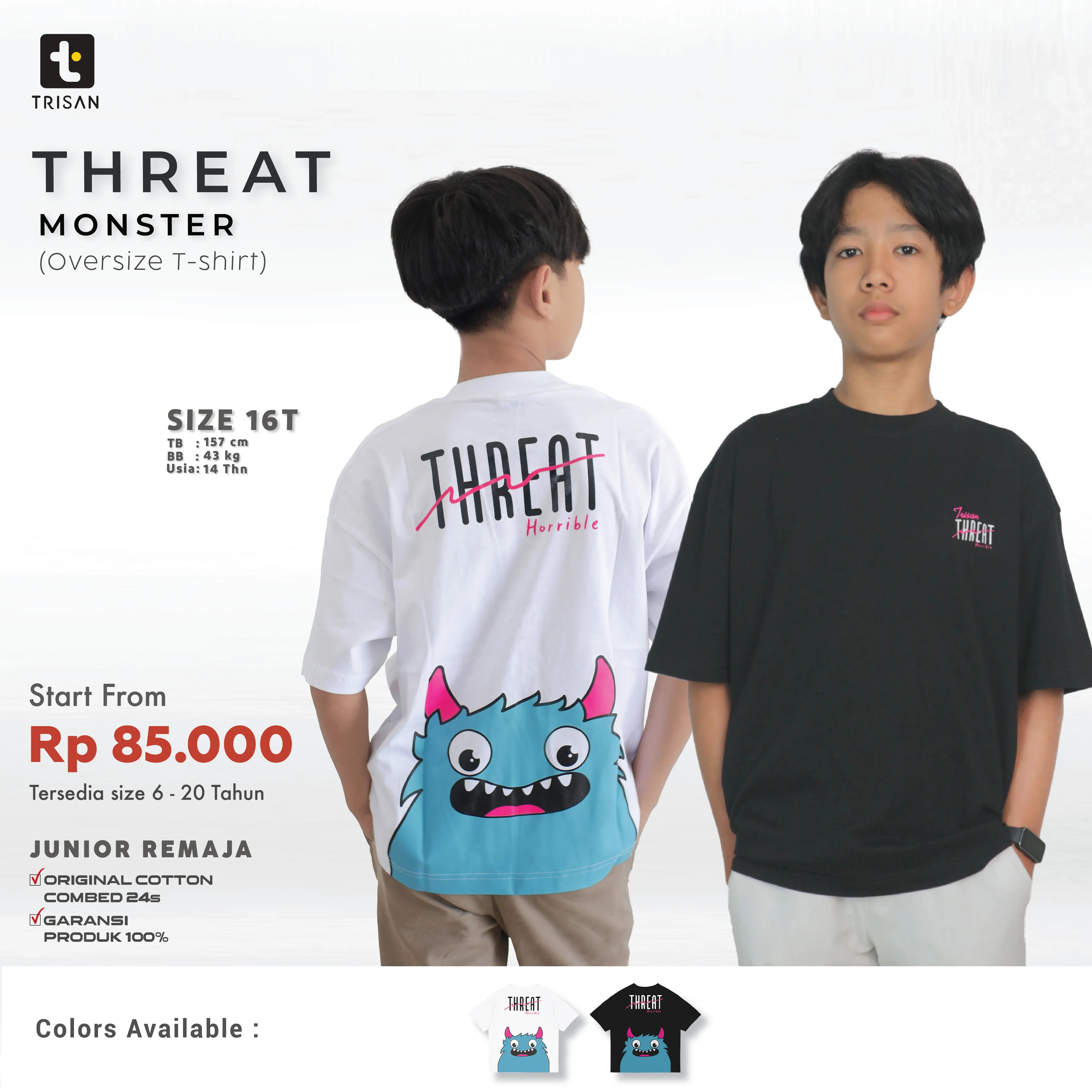 Baju Kaos Anak Oversize Motif Monster Size Besar usia 5-15 tahun