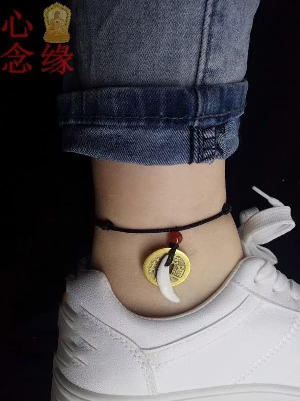 Product Introduction of New personality personality True black dog teeth Red rope anklet bracelet male and female couples anklet baby children's hands 1