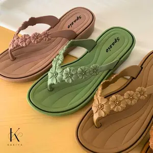 Kky-Sandal Jepit Spazio Bunga Timbul Wanita Cewek Lily Sendal Karet Jelly