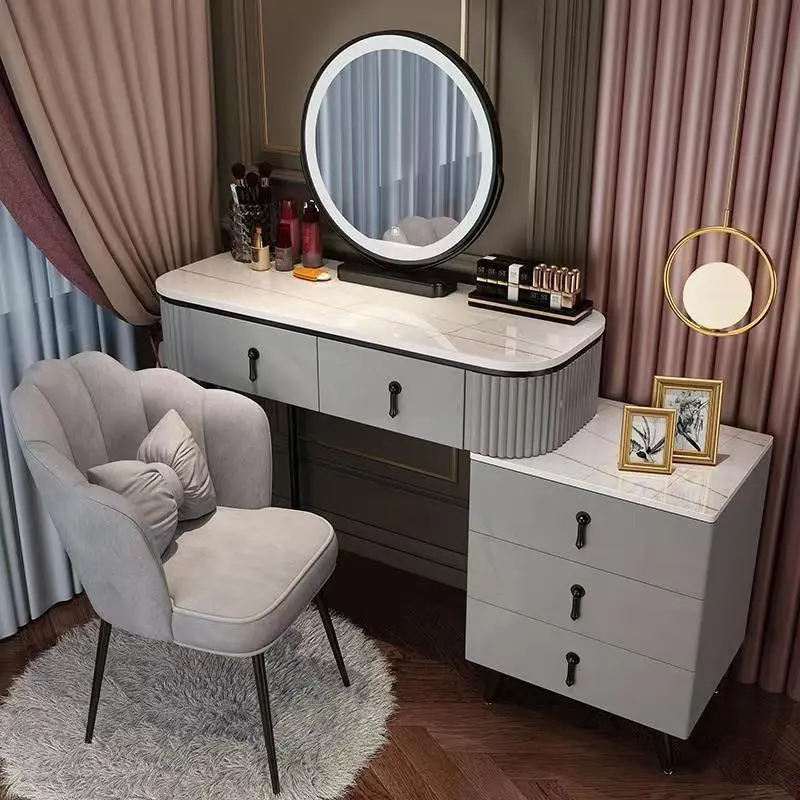 SG seller Local seller, SG stock, 80/100/120cm fast delivery solid wood Dressing Table Light Luxury High-Grade Storage Integrated Cabinet Bedroom Simple Modern Makeup Table Dressing Table with Mirror Bedroom Small Apartment Make Up Table Multi-drawer.