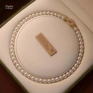 สร้อยคอมุกน้ำจืด ดีไซน์เรียบหรู ลูกปัดชุบดีบุก หรูหรา เหมาะสำหรับสวมใส่ทุกวันและงานปาร์ตี้ สไตล์กระดูกคอ ไม่ซีดจาง เหมาะสำหรับเป็นของขวัญวันวาเลนไทน์หรือวันแม่