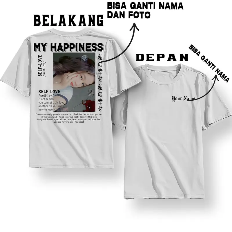 Custom Kaos Desain Aesthetic / Custom Baju Kaos Foto / Kaos Bucin / Bisa ganti foto kamu / Sablon DTF Couple 1